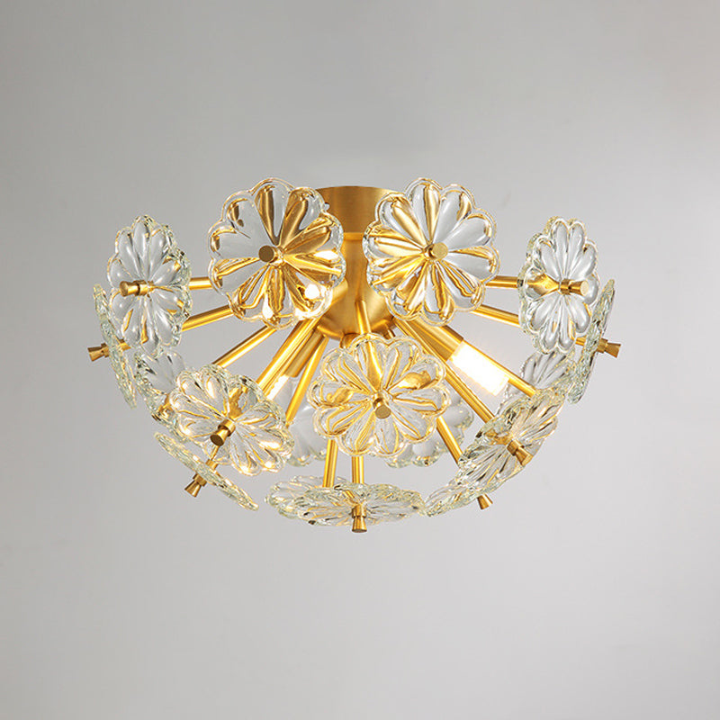 Gouden 3/5 lichten Semi Flush Mount Modern Crystal Bouquet Flushmount plafondlamp voor slaapkamer