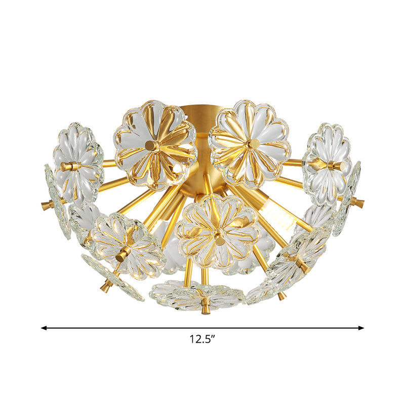 Gouden 3/5 lichten Semi Flush Mount Modern Crystal Bouquet Flushmount plafondlamp voor slaapkamer