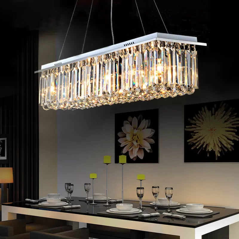 Rectangle Restaurant Ceiling Pendant Contemporary Crystal 4/5/6 Lights Stainless Steel Island Lamp