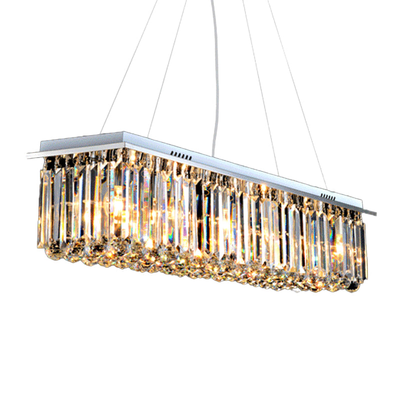 Rectangle Restaurant Ceiling Pendant Contemporary Crystal 4/5/6 Lights Stainless Steel Island Lamp