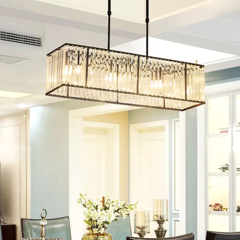 Lampada a sospensione moderna per il ristorante moderno da 3/4-bulb con tonalità rettangolo cristallino in nero/oro