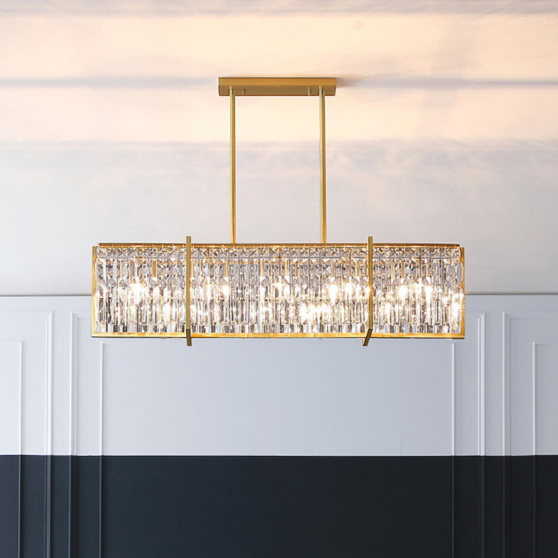 Lampe suspendue rectangulaire post-moderne 5 ampoules Prismatic Crystal Island Pendant Light in Gold