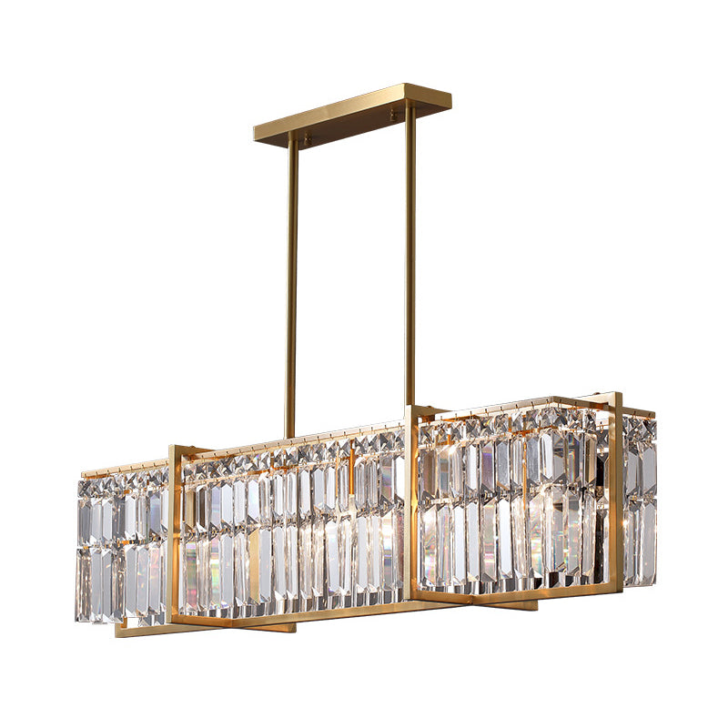 Lampe suspendue rectangulaire post-moderne 5 ampoules Prismatic Crystal Island Pendant Light in Gold