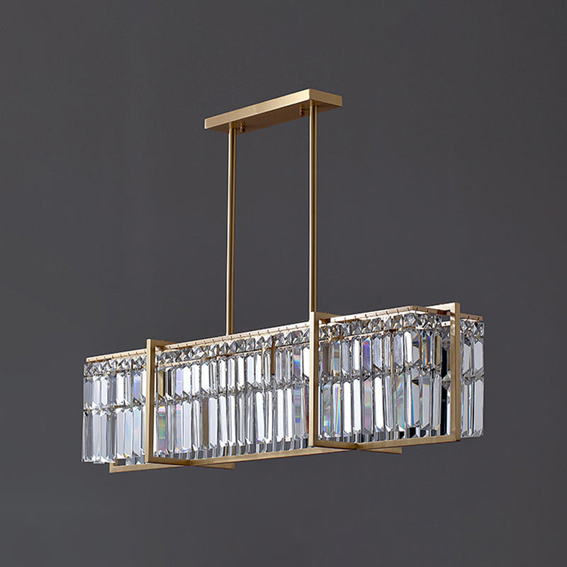 Lampe suspendue rectangulaire post-moderne 5 ampoules Prismatic Crystal Island Pendant Light in Gold