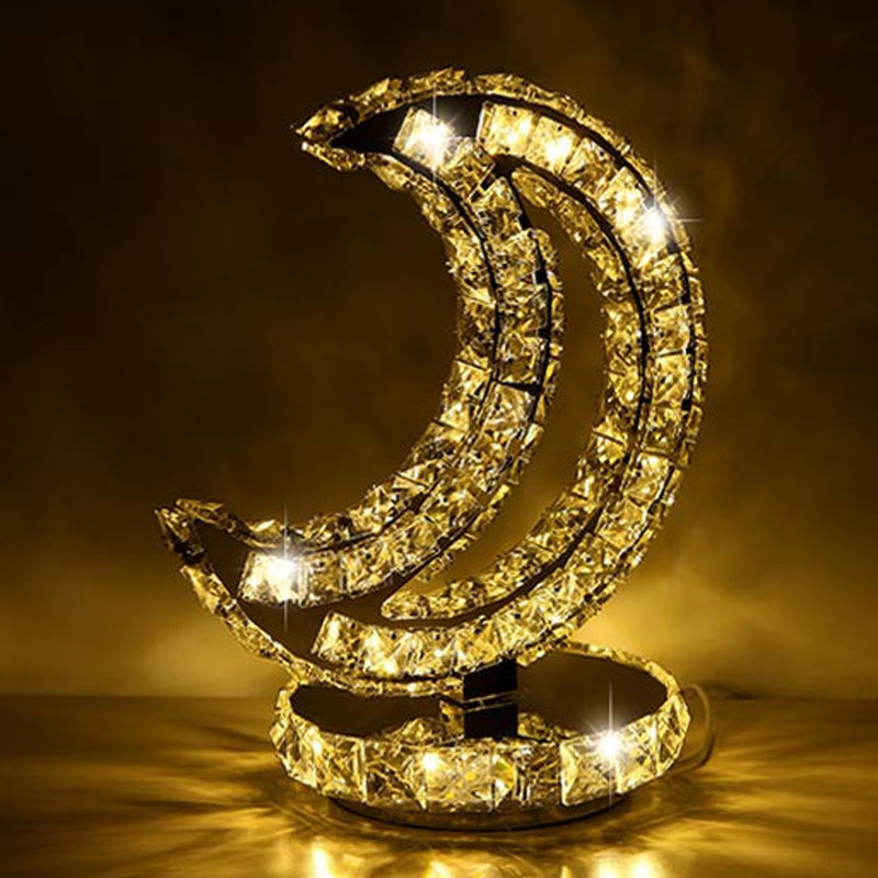 Crystal Encrusted Clear LED LAD LAMPAGGIO NOTTE CRESCENT/CIRCHE/AMORE CUORE Romantico Light tavolo moderno in luce calda/bianca