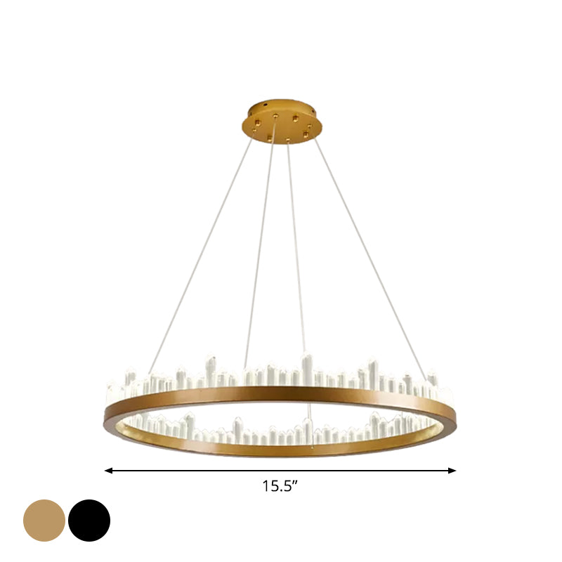 Small/Medium/Large Circle Hanging Lamp Minimalistic Crystal Dining Room LED Chandelier in Black/Gold