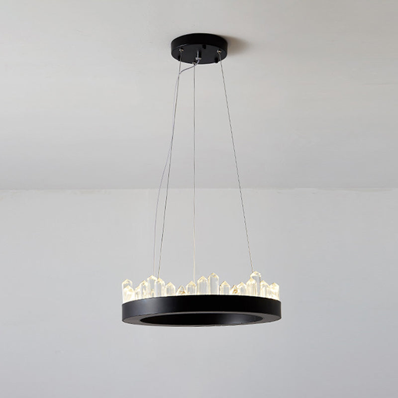 Small/Medium/Large Circle Hanging Lamp Minimalistic Crystal Dining Room LED Chandelier in Black/Gold