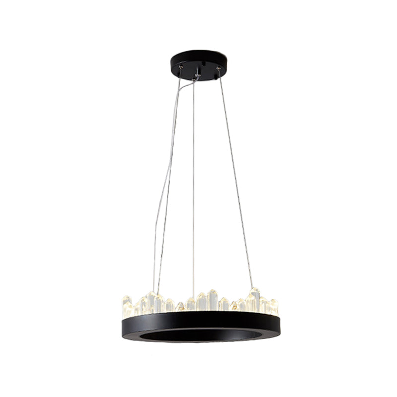 Small/Medium/Large Circle Hanging Lamp Minimalistic Crystal Dining Room LED Chandelier in Black/Gold