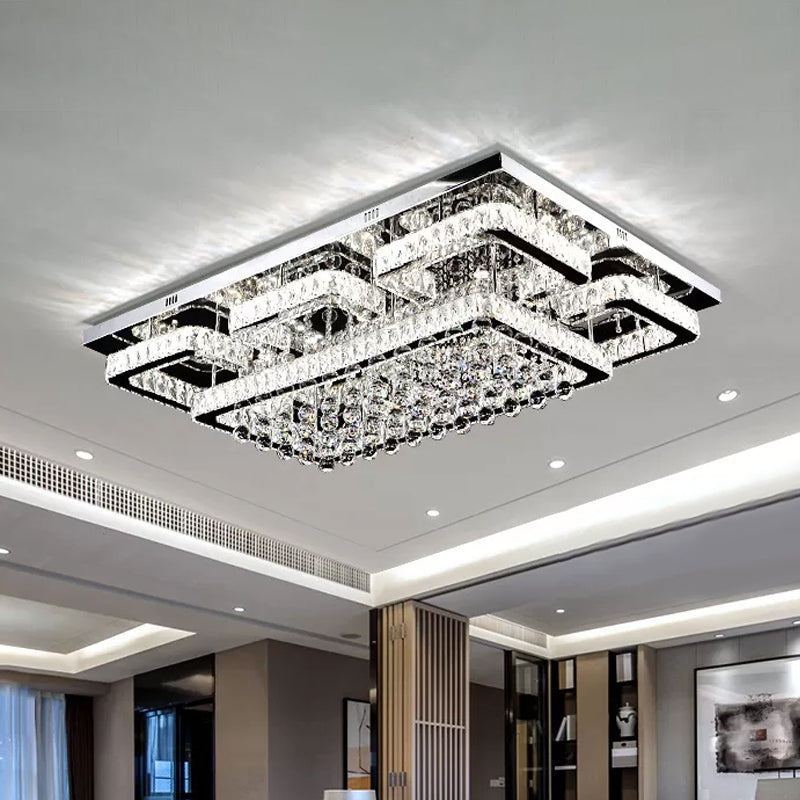 39.5"/47" W Rectangle Crystal Flush Mount Modernism Living Room LED Ceiling Light in Stainless Steel, Warm/White/Natural Light