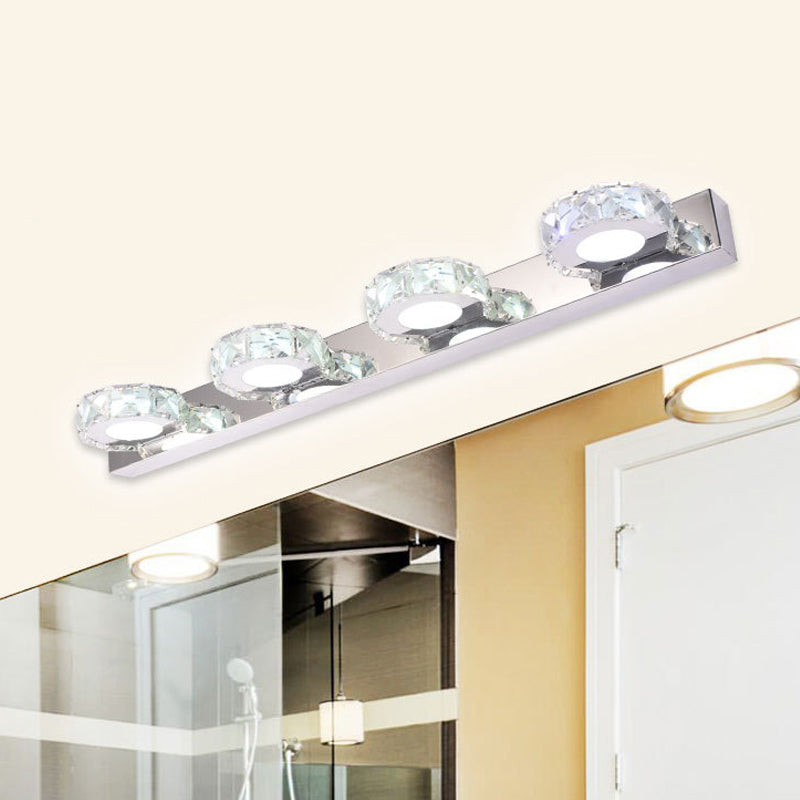 3/4-Light Beveled Crystal Vanity Sconce Modern Stainless Steel Round/Square Bathroom Wall Mount Lamp