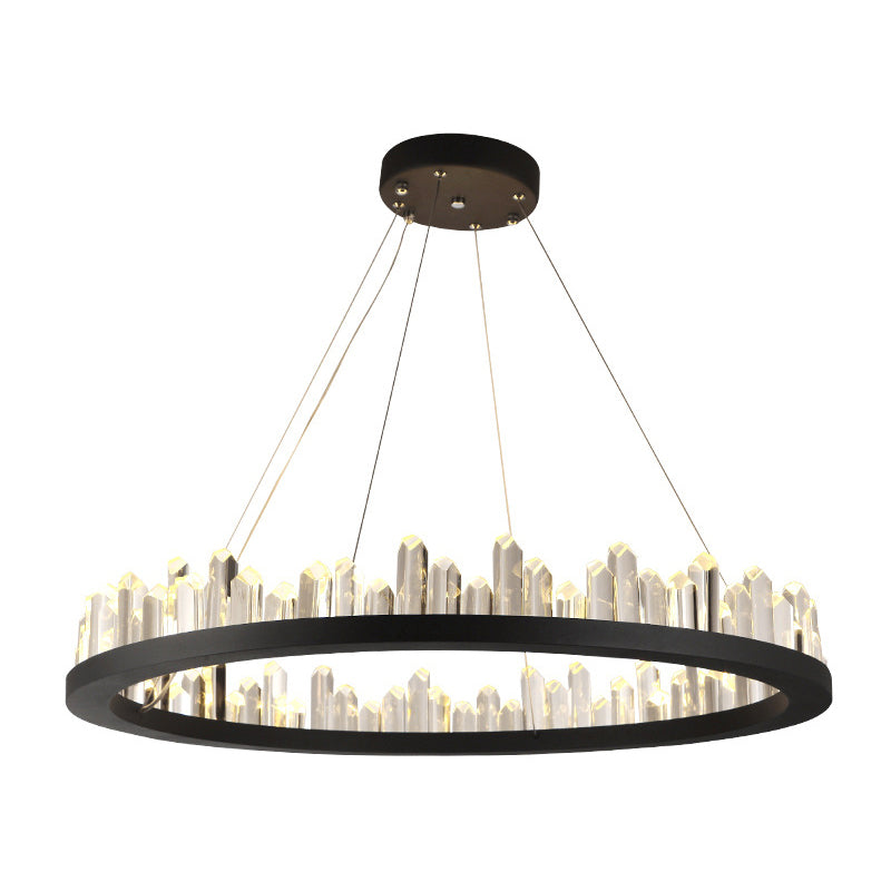 23.5"/31.5"/39.5" W Black LED Suspension Lighting Simplicity Crystal Round/Rectangle Chandelier Pendant Light