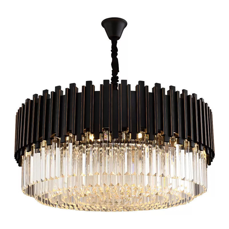 Black Drum Shaped Chandelier Modern Style Crystal 8/12/16-Bulb Bedroom Pendant Lamp, Small/Medium/Large