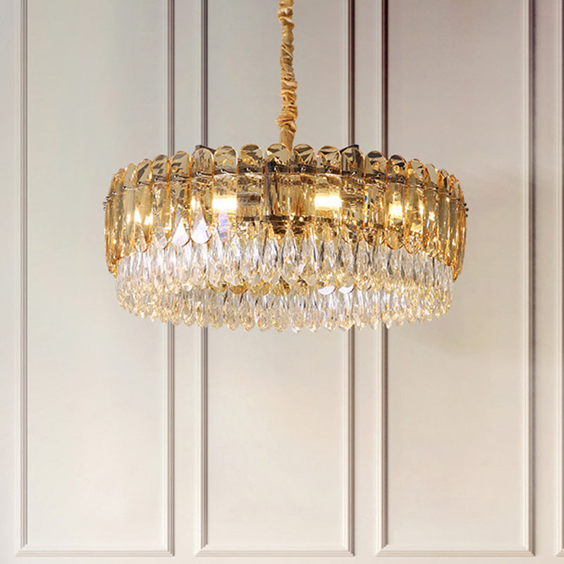 Silver 6/10 Heads Suspension Light Modern Crystal Round Chandelier Luz colgante para dormitorio