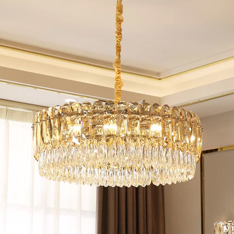 Silver 6/10 Heads Suspension Light Modern Crystal Round Chandelier Luz colgante para dormitorio