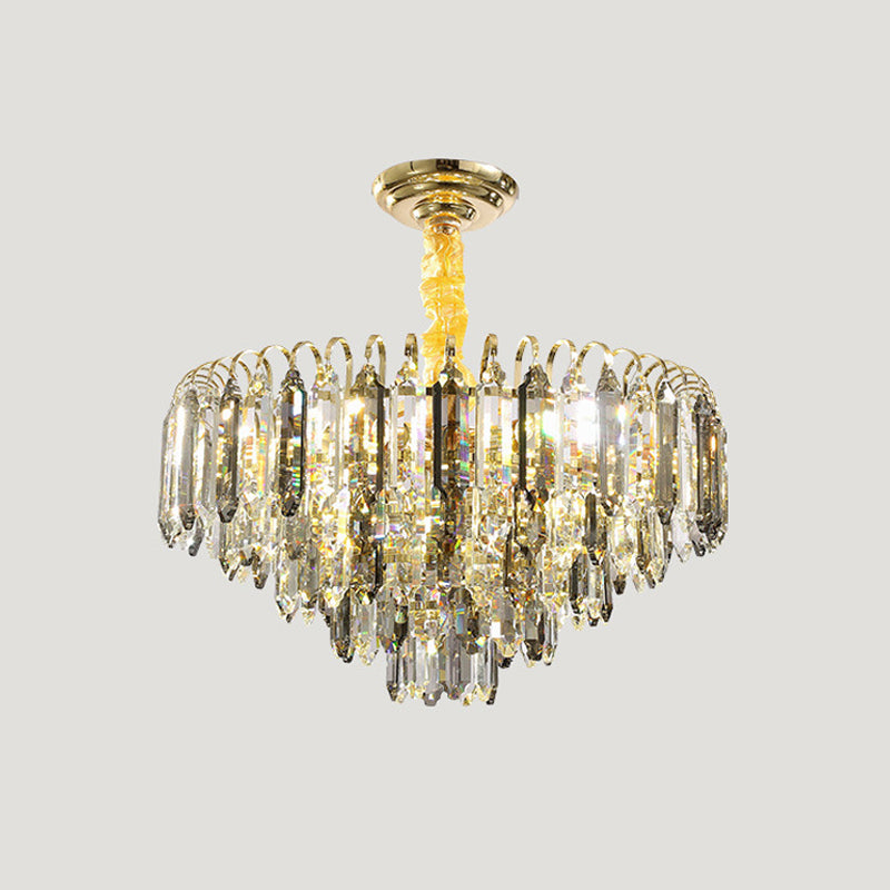 Clear Crystal Silver Chandelier Cónica 6/9/9/16 bombas Luz de techo colgante contemporánea para dormitorio