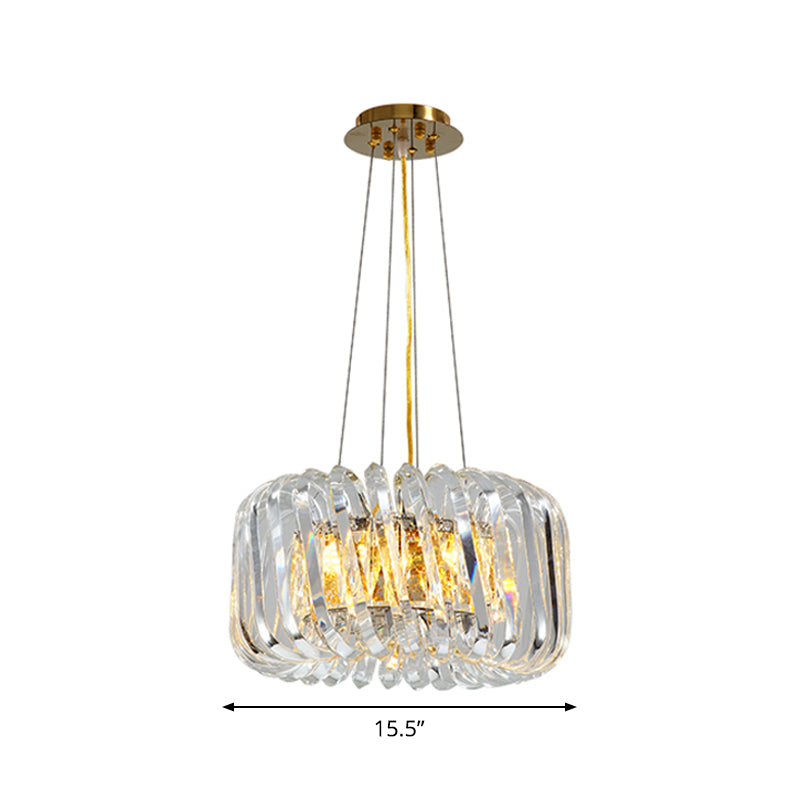 Minimalist Drum Pendant Lighting 4/8/12-Light Clear K9 Crystal Chandelier Light Fixture in Gold