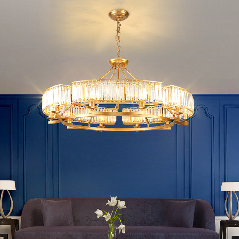 Lámpara de araña colgante de círculo de oro prisma de cristal transparente moderno 6/8/10 lámpara colgante