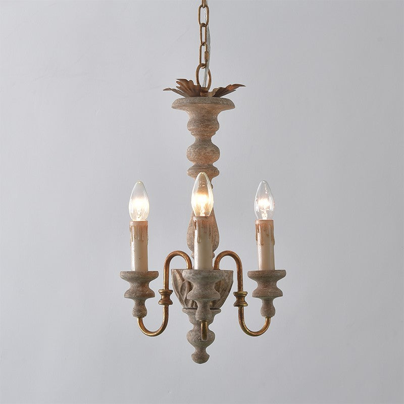Distressed White Curved Arm Pendant Chandelier Rural Wood 3 Bulbs Dining Room Hanging Ceiling Light