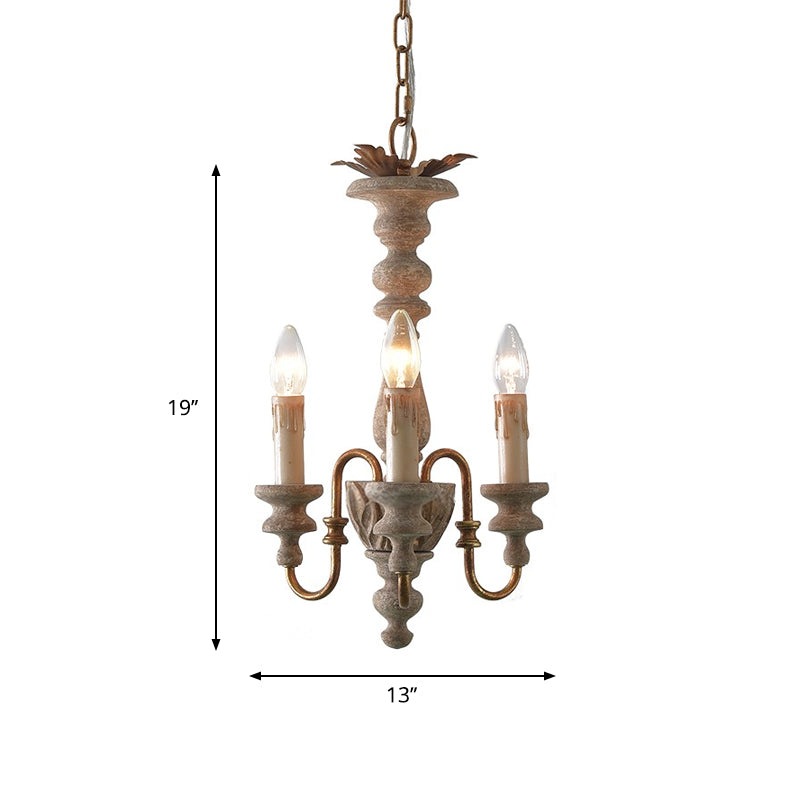 Distressed White Curved Arm Pendant Chandelier Rural Wood 3 Bulbs Dining Room Hanging Ceiling Light