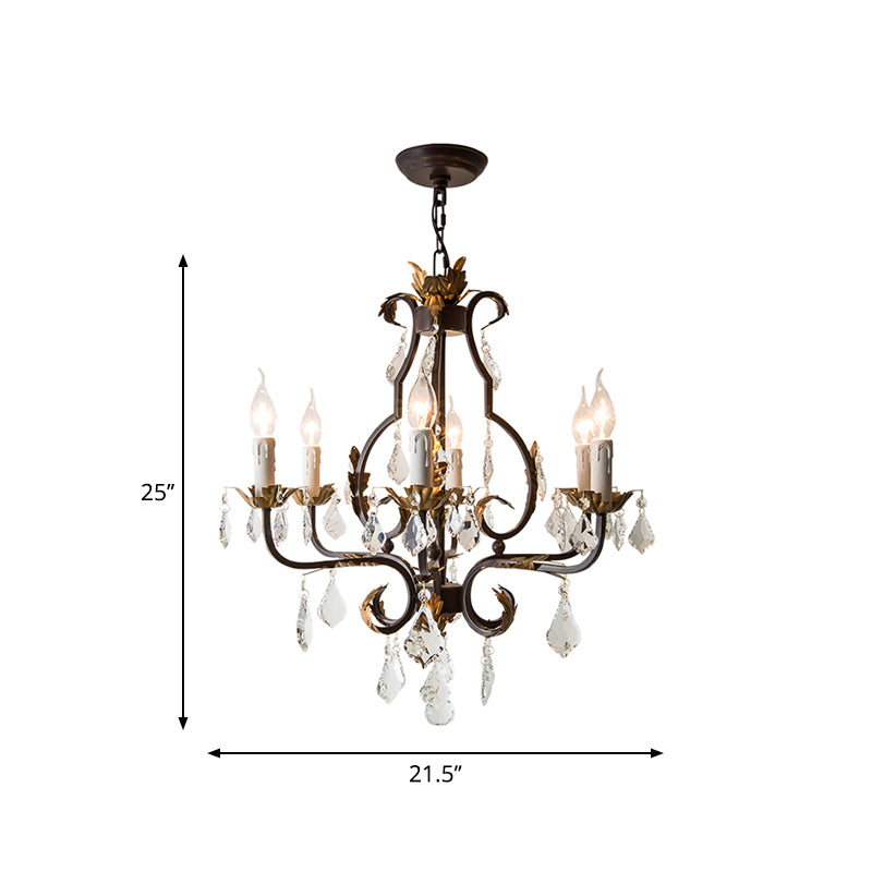 Rust Swooping Arm Chandelier Lampe Trawork Wood Living Living Pendant Light Kit avec accent en cristal