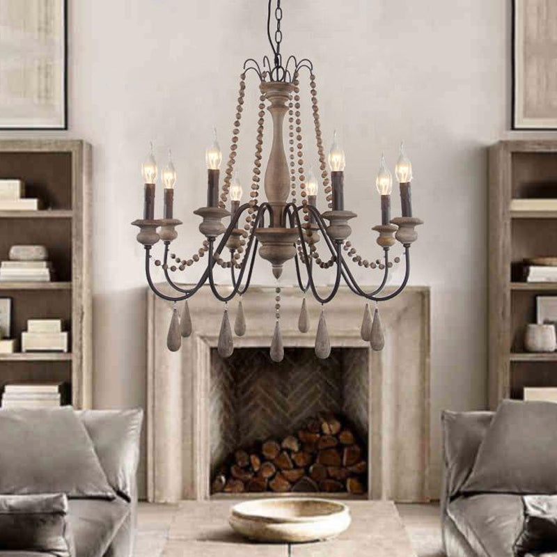 Farmhouse Spouping Arm Chandelier Wood suspendu plafond plafond avec candélabre Design
