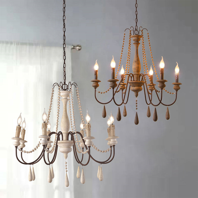Farmhouse Spouping Arm Chandelier Wood suspendu plafond plafond avec candélabre Design