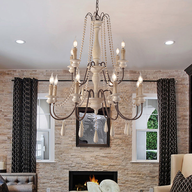 Bois en bois en détresse bras pendentif éclairage rustique salon éclairage lustre