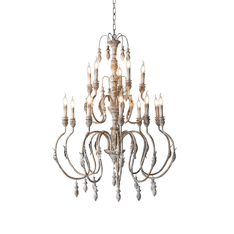 Éclairage pendentif en bois en détresse en détresse Classic Living Room Chandelier Lightture avec gouttelettes