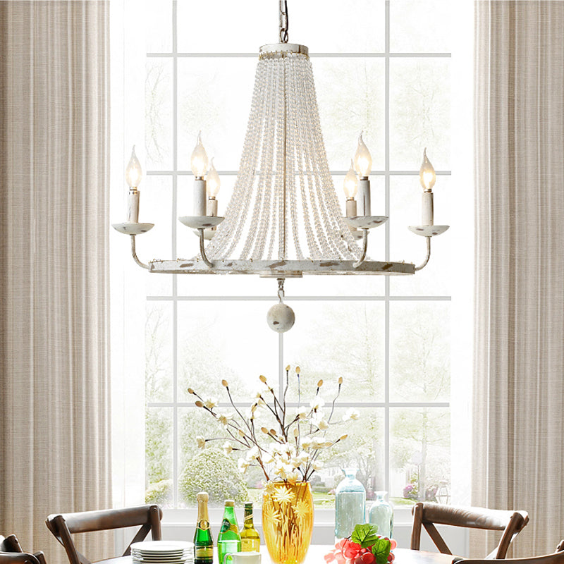 Lustre en bois en bois en détresse lustre rétro à cristal clair salon suspendu pendant avec conception de roue de wagon