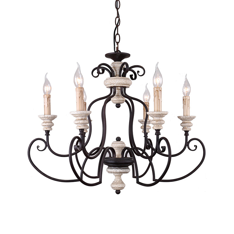 Rust 6 Heads Ceiling Chandelier Country Metal Scrolled Arm Suspension Lamp with Candle Design