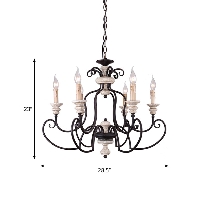 Rust 6 Heads Ceiling Chandelier Country Metal Scrolled Arm Suspension Lamp with Candle Design