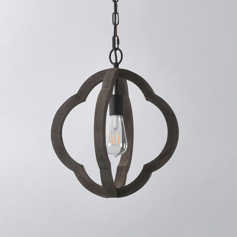 Caged Distressed Wood Hanging Pendant Light Country 1 Head Dining Room Suspension Lighting