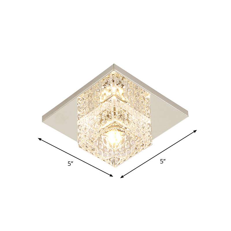 Cubic Corridor Flush Light Fixture Faceted Crystal LED Modern Close to Ceiling Lamp in Chrome