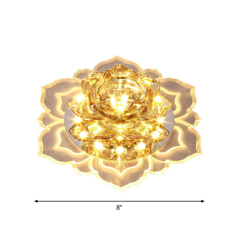 Lámpara empotrada de loto de cristal facetado, lámpara LED contemporánea cromada cerca del techo