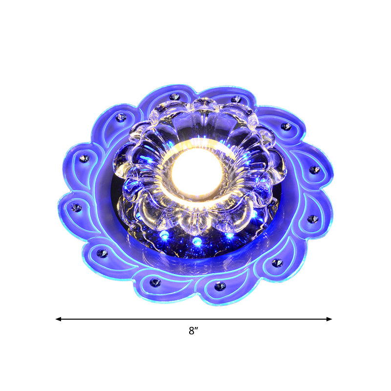 Minimale LED Flushmount Light Blossom Deckenbeleuchtung mit klarem abgeschrägtem Kristallschatten