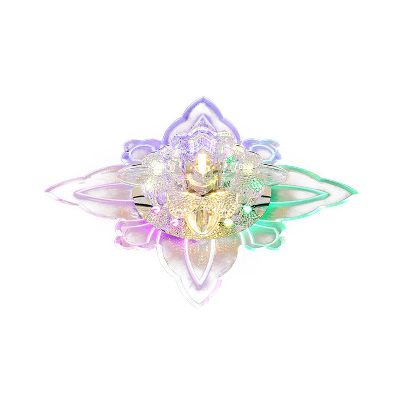 LED Foyer Ceiling Flush Contemporary Flush Light Fixture with Flower Clear Faceted Crystal Shade