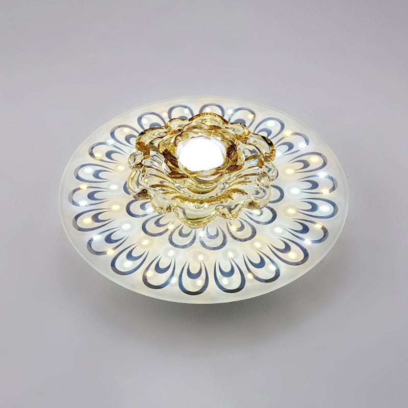 Lampada da soffitto Bloom Semplice illuminazione da incasso a LED in cristallo trasparente con motivo a coda di pavone