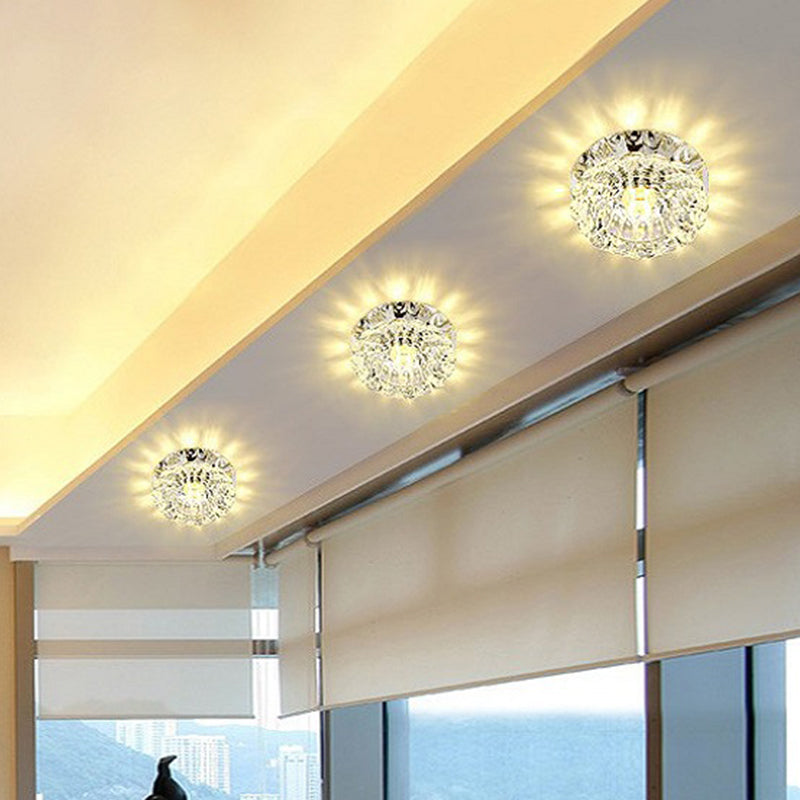 Lámpara montada en el techo de cristal transparente con pétalos, iluminación LED moderna de montaje empotrado cromado para pasillo