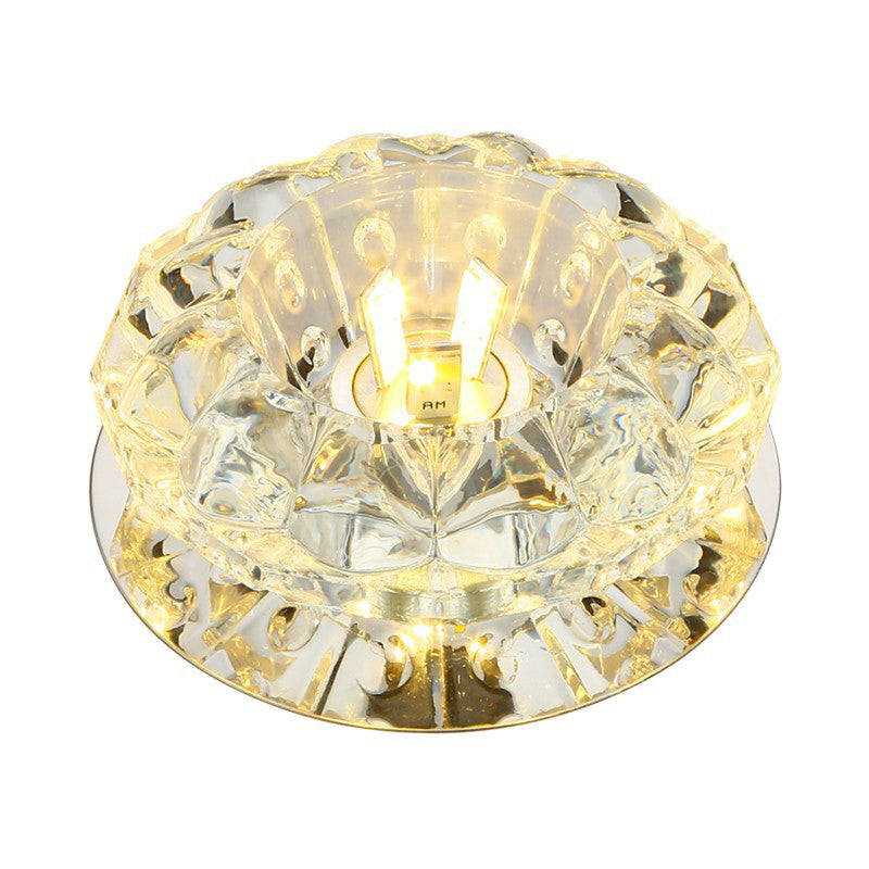 Lámpara montada en el techo de cristal transparente con pétalos, iluminación LED moderna de montaje empotrado cromado para pasillo