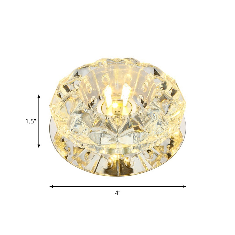 Lámpara montada en el techo de cristal transparente con pétalos, iluminación LED moderna de montaje empotrado cromado para pasillo