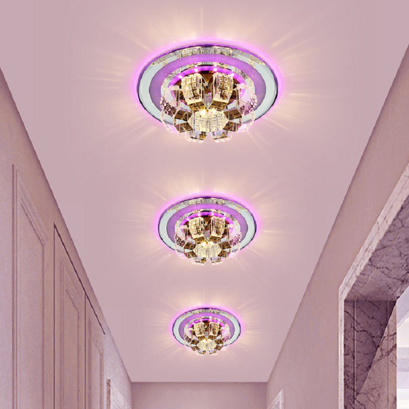 Modern LED Flush Mount Lighting Chrome Floral Ceiling Light with Faceted Crystal Shade