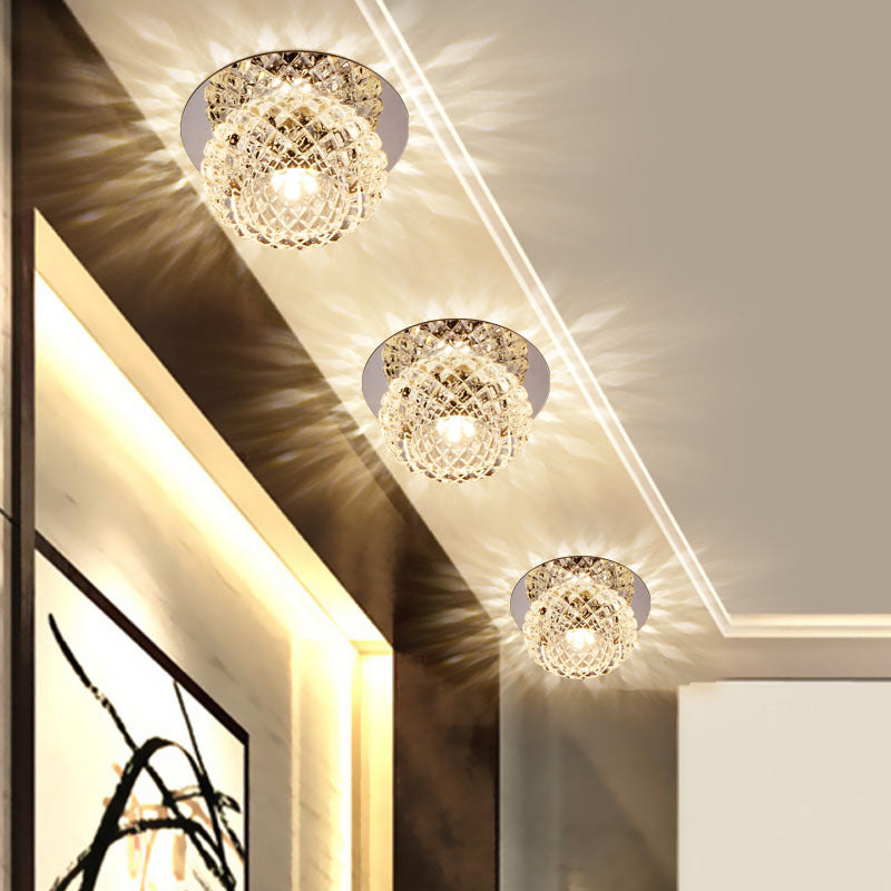 Spherical Foyer Flush Mount Light Faceted Crystal LED Simple Flushmount Lighting in Chrome