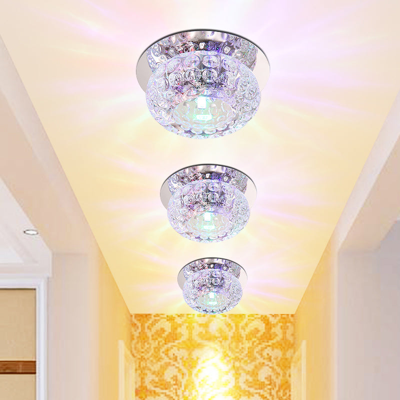 Clear Crystal Round Ceiling Lighting Modern LED Flush Mount Light in Chrome for Corridor