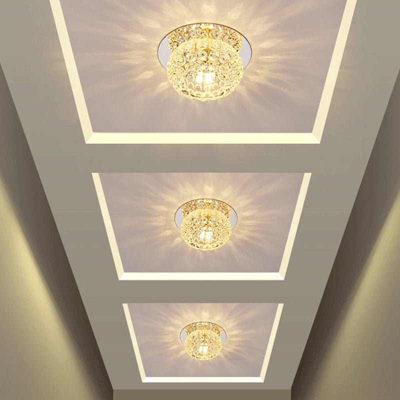 Clear Crystal Round Ceiling Lighting Modern LED Flush Mount Light in Chrome for Corridor