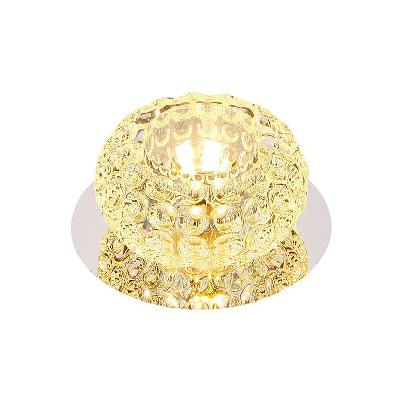 Clear Crystal Round Ceiling Lighting Modern LED Flush Mount Light in Chrome for Corridor
