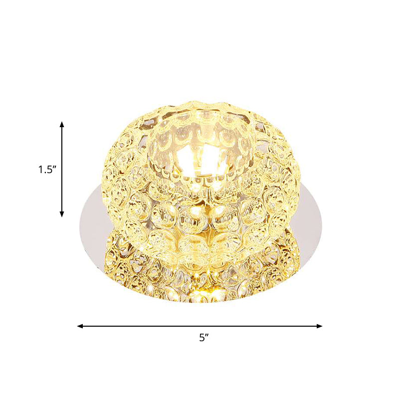 Clear Crystal Round Ceiling Lighting Modern LED Flush Mount Light in Chrome for Corridor