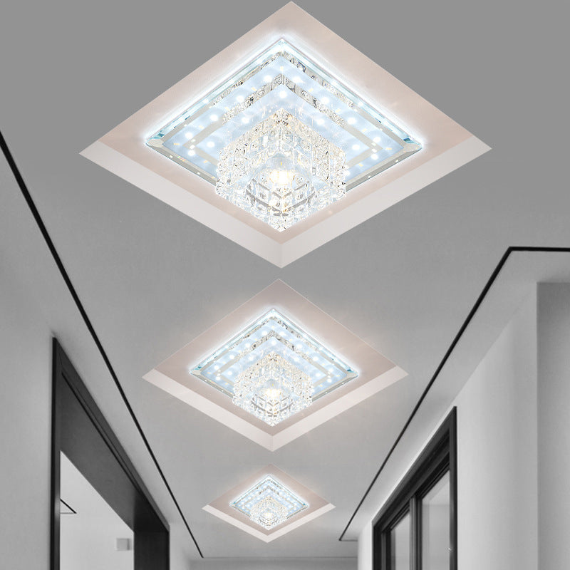 Geometrical Foyer Ceiling Light Fixture Faceted Crystal LED Simplicity Flush Mount in Chrome