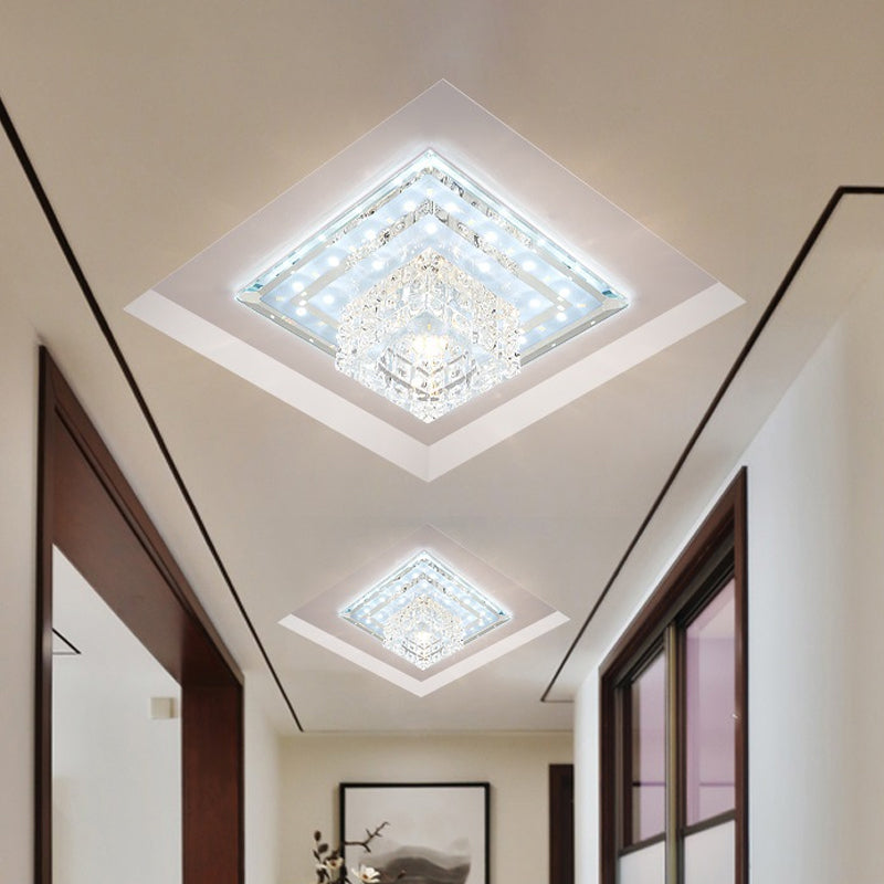 Geometrical Foyer Ceiling Light Fixture Faceted Crystal LED Simplicity Flush Mount in Chrome