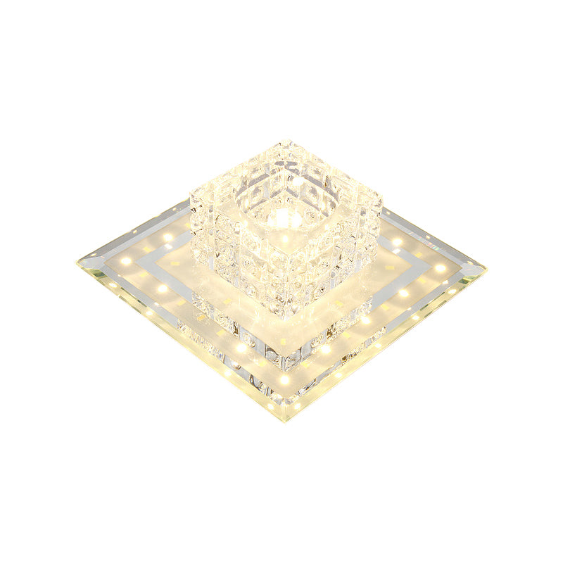 Geometrical Foyer Ceiling Light Fixture Faceted Crystal LED Simplicity Flush Mount in Chrome