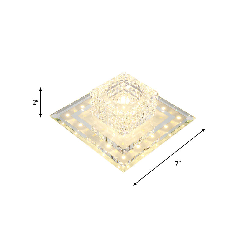 Geometrical Foyer Ceiling Light Fixture Faceted Crystal LED Simplicity Flush Mount in Chrome